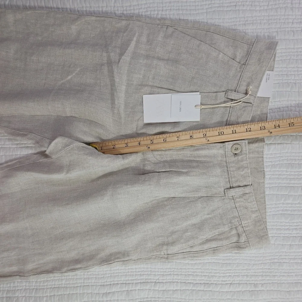 Zara 100% Linen Pants Mens 30x28 Natural Beige Pleated Chino Relaxed Fit NWT